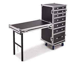 Trojan Pro 7-Drawer Single Table Heavy-Duty Wheeled Flight Case | All-in-One Workstation for Techs, Lift-Off Lid Becomes a Worktable, Durable Plywood Construction, Integrated Wheels