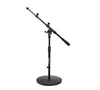 Trojan Pro Short Round Base Mic Stand with Telescopic Boom | Weighted Round Base for Stability in Tight Spaces, Telescopic Boom 380mm Adjustment, Height 560-800mm, Zinc Clutch