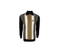 Trojan Records Long Sleeved Textured Knit Polo Shirt Black 4XL