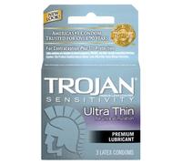 Trojan Sensitivity Ultra Thin Lubricated Premium Latex Condoms ,3 each