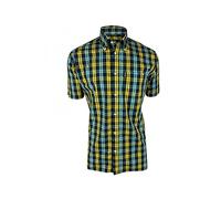 Trojan Windowpane Check S/S B/D Shirt with Free Matching Pocket Square TC/1034 M Navy