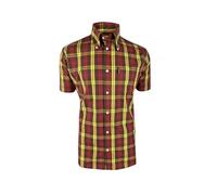 Trojan Windowpane Check S/S B/D Shirt with Free Matching Pocket Square TC/1034 XXL Chocolate