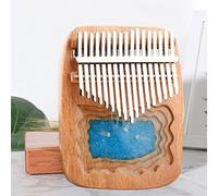 TRoki African Peach Wood Thumb Piano with Engraved Micro Landscape Decorations - Handcrafted 17-Key Kalimba in a Stunning Silver Tone