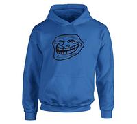 Troll Face Meme, Kids Printed Hoodie - Royal Blue/Black 12-13 Years