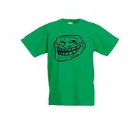 Troll Face Meme, Kids Printed T-Shirt - Kelly Green/Black 5-6 Years
