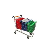 Trolley Bags for Shopping Trolley, Pack 3 of Bags with cool bag, Replace Carrier Bags, Heavy Duty Reusable Fabric Foldable Bag & Mesh Organiser for Grocery Food Shopping, Washable (Red, blue, green)