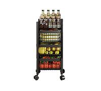 Trolley Black Rolling Metal Vegetable Rack on Wheels Free Standing Kitchen Hollow Storage Basket Utility Storage Shelf Organizer(Size:4-Tier Color:Black) (Black 3)