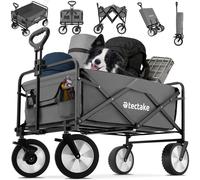 Tectake Garden Trolley Leon - Foldable, With Brakes, Fabric Insert, 2 Pockets, Bag - Grey