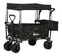 Outsunny Outdoor Push Pull Wagon Stroller Cart w/ Canopy Top Black - Black