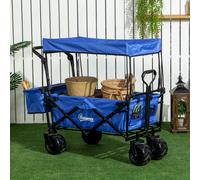 Outsunny Outdoor Push Pull Wagon Stroller Cart W/ Canopy Top Blue