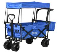 Trolley Cart Storage Wagon 4 Wheels w/ 2 Compartments Handle, Canopy, Blue