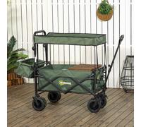 Outsunny Outdoor Push Pull Wagon Stroller Cart w/ Canopy Top Green, Green