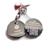 Trolley Coin Key Ring, Engraved Medical ID, Emergency Medic Alert Key Fob, Custom Engraved with Medical Condition, Name, QR Code. Fast Access to Online Profile