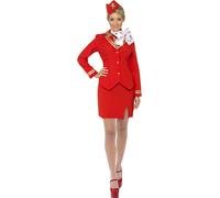 Smiffy's Women's Trolley Dolly Costume, Jacket, Skirt, Scarf And Hat, Size: - costume fancy dress air hostess stewardess cabin crew trolley dolly