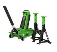 Trolley Jack with Super Rocket Lift 3 Tonne & Axle Stands (Pair) 3 Tonne Capacit