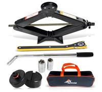 Trolley Jack with Wheel Cross & Tesla Pad and Universal Rubber Pad 3 Tonnes (3000 kg) - Scissor Jack for Car and SUV - Car Jack Set - Portable, Ideal for Maintenance and Repair