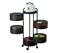 Trolley Metal Storage Utility with Rotating Hollow Basket Durable Organizer Unit for Laundry Bathroom Kitchen Pantry Closet - Round(Size:4-Tier Color:Black) (White