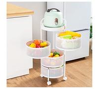 Trolley Metal Storage Utility with Rotating Hollow Basket Durable Organizer Unit for Laundry Bathroom Kitchen Pantry Closet - Round(Size:4-Tier Color:Black) (White
