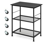 Trolley Rolling 3-Tier Kitchen Baker's Rack on Lockable Wheels Steel Frame Microwave Oven Shelf with 5 10 S-Hooks Rolling Kitchen Trolley Cart for Home Dining Living Room (2 Mesh S