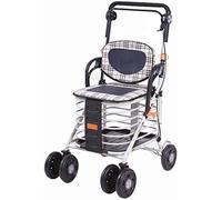 Trolley, Trolley for Folding Trolley with Stool Walking e Standard Walker Roller Folding Four Wheel Shopping Cart with Roller Adjustable Push-Pull Shopping Cart