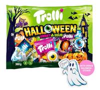 Trolli Halloween Sweet & Sour 360g bulk pack sweets mix with Glotzer, Sour Worms, Dracula and many more spooky treats - including ghost stickers for extra Halloween fun!