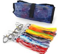 Trolling Lure Saltwater, 6/9inch Big Game Trolling Lures for Marlin Mahi Tuna Dolphin Shark Deep Sea Fishing Lure Baits Rigged Squid Skirt Leader Hooks