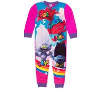 Trolls Girls Onesie in Pink | All In One Fleece Pyjama Loungewear | Branch, Poppy, & Guy Diamond | Kids PJs Sleepsuit Bodysuit Nightwear | Movie Pajama Jumpsuit Merchandise Gift for Children