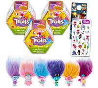 Trolls Pom Pom Blind Bag Party Favor Set - Bundle of 3 Mystery Toys with Mini Figurine with Fluffy Hair Plus Stickers, More | Trolls Birthday Supplies
