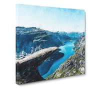 Trolltunga Rock Formation In Norway Canvas Print | Gallery Wrapped 30mm Frame Wall Art | 20x20 inches | Ready to Hang | Modern Picture | Living Room Bedroom Lounge Office