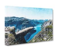 Trolltunga Rock Formation In Norway Canvas Print | Gallery Wrapped 30mm Frame Wall Art | 30x20 inches | Ready to Hang | Modern Picture | Living Room Bedroom Lounge Office