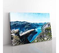 Trolltunga Rock Formation in Norway Canvas Wall Art Print 30x20 Inch