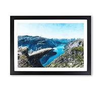Trolltunga Rock Formation in Norway Painting Framed Print | A2 Black Framed Wall Art | Ready to Hang | Modern Historical Picture | Living Room Bedroom Lounge Office