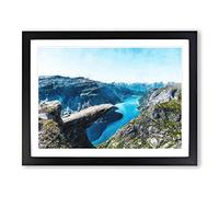 Trolltunga Rock Formation In Norway Painting Modern Art Framed Print | A4 Black Framed Wall Art | Ready to Hang | Modern Historical Picture | Living Room Bedroom Lounge Office