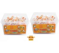 Trolly Mini Burger Gummy Sweets Tub 600g (60 Individually Wrapped) | Fun Fruit Flavour Jelly Candy | Party & Sharing Treats (2x)