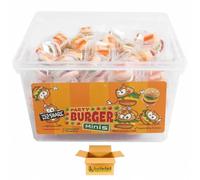 Trolly Mini Burger Gummy Sweets Tub 600g (60 Individually Wrapped) | Fun Fruit Flavour Jelly Candy | Party & Sharing Treats (1x)