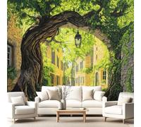 Trompe L'Oeil Arched Doorway Wall Mural 400 x 280 cm(W x H)，Trees Street View Wallpaper Wall Art Poster Picture for Bedroom Living Room Corridor Boy Girl Bedroom Gift Decoration