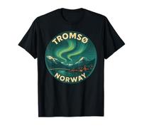 Tromso Norway Norwegian Northern Lights Snow Retro Oslo 47 T-Shirt