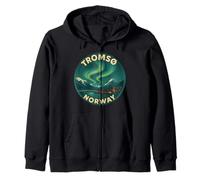 Tromso Norway Norwegian Northern Lights Snow Retro Oslo 47 Zip Hoodie