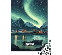 TromsoNorway Jigsaw Puzzle 1000Pc Recycled Paper for Adults NorthernLightsPosterPuzzle Fun And Challenging Home Activity Fun Present & Activity Great Gift Idea 52x38cm/1000pcs