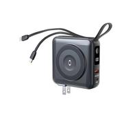 TRON 5 in 1 Travel Charger & Power Bank 10,000mAh TSA Approved Wireless Charger for iPhone/Apple Watch/AirPods, Built-in USB-C and Lightning Cables, LED Display, Black