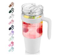 Tronco 40 oz Glass Tumbler with Handle, Leak-proof Flip Straw, Reusable Glass Tumbler with Straw and Lid, Iced Coffee Cup with Plastic Lid, Glass Water Bottles Fit in Cup Holder,Smoothie Cup