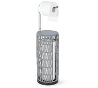 Trongee Boho Toilet Paper Holder with Storage,3 Rolls of Freestanding Toilet Paper Roll Holder Stand,Wicker Tissue Holder for Bathroom,Rattan Sturdy Bathroom Decor Farmhouse Toilet Paper Storage-Grey