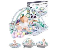 Trongle 2024 Baby Play Mat, 0+ Months Play Gym with 5 Hanging Toys and 18 Ocean Balls, Baby Book, Tummy Time Pillow, 2 in 1 Washable Soft Cotton Base, Foam Stand, Newborn Gift (115*110*50cm)