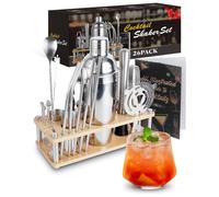 Trongle 26 Pieces Cocktail Shaker Set, 750ml Stainless Steel Cocktail Making Set, Wooden Display Stand, Cocktail Kit Accessories Great Cocktail Gift Sets for Home, Bar, Party, Christmas, Thanksgiving