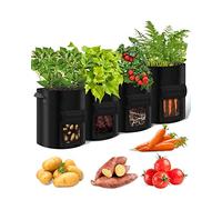 Trongle 4 Pack 7 Gallon Potato Grow Bags, Non-Woven Breathable Fabric Grow Bags for Vegetables & Fruits with 5 Plant Label & Strap Handles, Reusable Potato Planting Bag Vegetable Container, Black