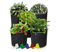 Trongle 5 Pack 10 Gallon Plant Growing Bags, Non-Woven Breathable Fabric Grow Bags with 5 Plant Label and Strap Handles, Reusable Garden Growing Containers for Tomato Strawberry Vegetable Fruit Flower
