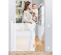 Trongle 55” 0-140 CM Retractable Stair Gate for Babies and Pets, 85 CM Tall Stair Gates for Dogs, Silent One-handed Operation, Retractable Baby Gate for Hallways, Stairs, Indoor and Outdoor, White