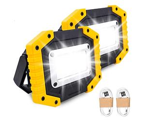 Trongle LED Rechargeable Work Lights, 30W Floodlight Battery Security Light with 3 Modes Outdoor COB Camping Lights with USB Waterproof for Garage, Fishing, Hiking, 2 Packs (Battery Included)
