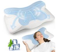 Trongle Memory Foam Pillow, Ergonomic Orthopedic Support Neck Pillows with Cooling Ice Silk Cover, Breathable, Removable, Skin-friendly, Cervical Butterfly Pillow for Side/Back/Stomach Sleepers
