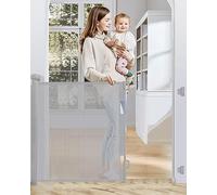 Trongle Retractable Stair Gate, 0-140 CM Extendable Barrier Gate for Babies and Pets, 85 CM Tall Stair Gates for Dogs, Silent One-handed Operation, Hallways, Stairs, Indoor and Outdoor, Grey